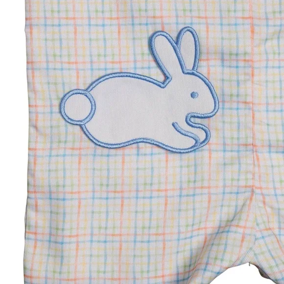NWT Rainbow Plaid Shortall with Bunny Pocket